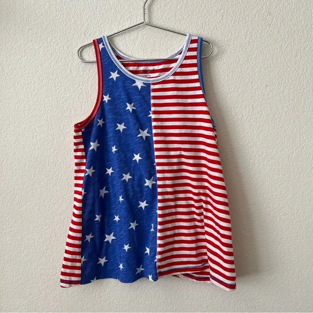 Cat & Jack red white blue 4th of July Stars Stripes flyaway back tank top